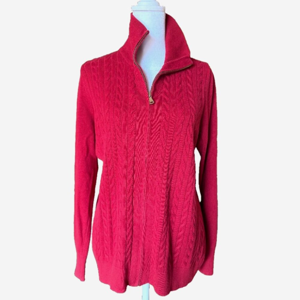 Talbots Women’s Red Cable Knit‎ Full Zip Cardigan Sweater Size X